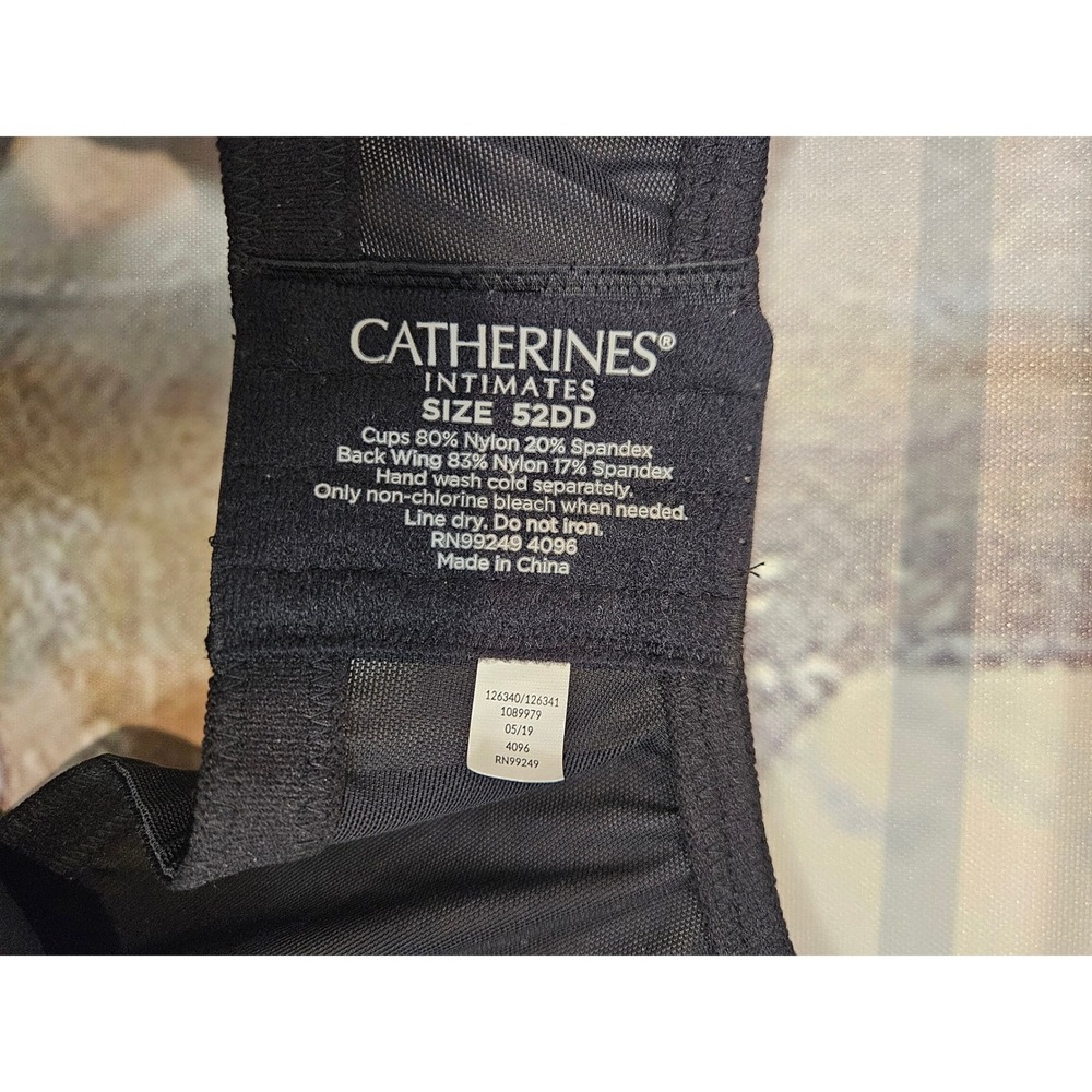 Catherines Intimates Black Full Coverage Underwire Bra 52DD Racerback Mesh - Picture 3 of 4